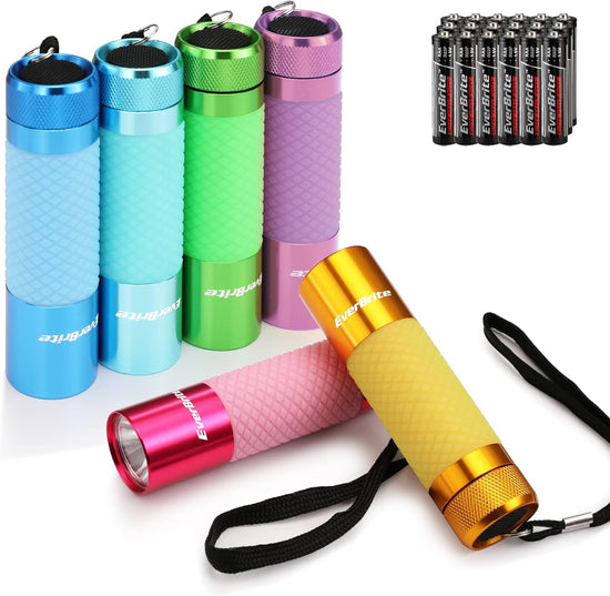 EverBrite Mini Glow in Dark Flashlights, Aluminum LED Flashlights Party Favors Assorted Colors for Camping, Hiking, Indoor (Batteries Included)