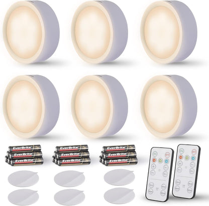 EverBrite Puck Lights with Remote Control, Dimmable Wireless Cabinet Lighting with Timer (Battery Included) 6-Pack